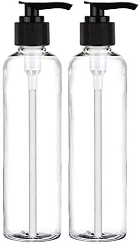 BRIGHTFROM Lotion Pump Bottles, Empty 8 OZ, BPA-Free Refillable Plastic Containers, Clear with Black Dispenser for - Soap, Shampoo, Lotions, Liquid Body Soap, Creams and Massage Oil (2 PACK)