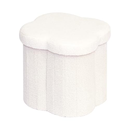 Bonlife Baúl Plegable,Puff Almacenaje, Taburete Reposapiés, Banco Almacenaje, para Sala de Estar, Dormitorio, Entrada, Blanco, Forma de Flor,38x38x38cm