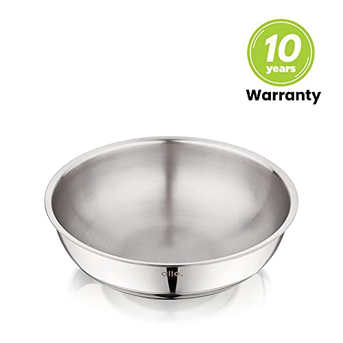 Image of Allo Triply Stainless Steel Tasla|Ideal Tasla for Curry /Stir-Fry /Deep-Fry /DryVeg /Saut Induction Friendly, Heavy Base Kadhai Naturally Non-Stick | 10 Years Warranty 18cm, 1.2 litres