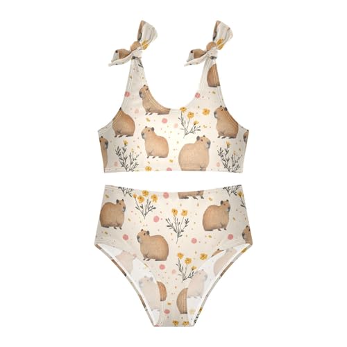 Wusikd Capybaras Girls Swimsuits Two Piece Beige Swimwear Bikini Set for for Girls Size 3T3