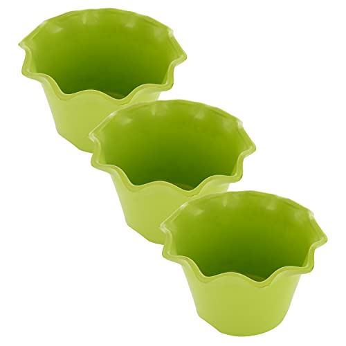 Image of Kuber Industries Blossom Flower Pot|Durable Plastic Flower Pots|Planters for Home D cor|Garden|Living Room|Balcony|Pack of 3 (Green)