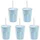 Engelland - 5 x Kunststoffbecher mit Deckel, Hell-Blau, Trinkbecher mit Strohhalm, Party-Becher, Plastik Trink-Gläser, Mehrweg, 0,25 Liter