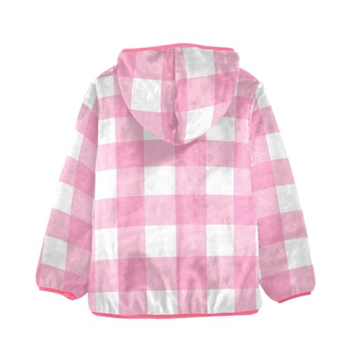 GuoChe Pastel Pink Plaid Boy Hooded Fleece Jacket2