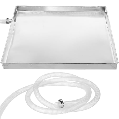 STOBAZA Bandeja de Drenaje de Acero Inoxidable para Aire Acondicionado con Manguera de Drenaje de 2 M, Bandeja de Goteo para Unidad de Aire Acondicionado Exterior, de Recolección de Agua a Prueba de