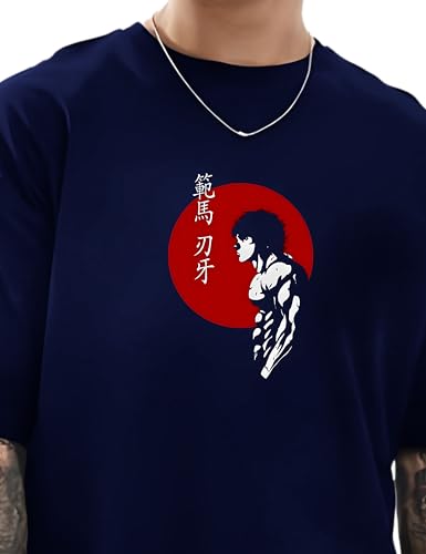 Image of Ran Eleven Baki Hanma Oversized T-Shirt for Men | inchBaki Hanma inch Front Silhouette & Full Character Graphic Back | 100% Cotton | Anime Streetwear & Casual Wear