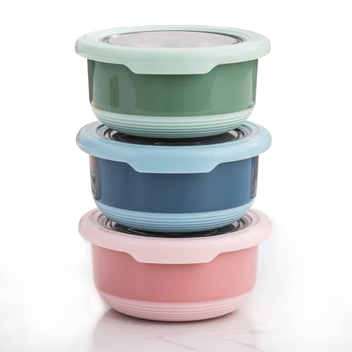 Lille Home Recipientes de aderezo de 7.5 onzas para condimentos, aderezo de ensalada, salsas, tazas de acero inoxidable, mini almacenamiento de alimentos con tapa, juego de tres (Color)