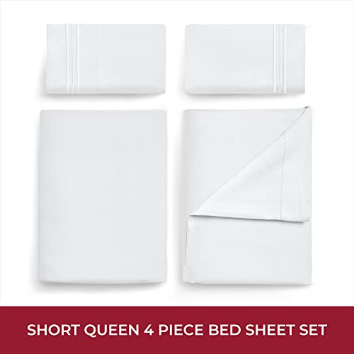 Image of Mellanni RV Short Queen Sheets - 4 PC Iconic Collection Bedding | Hotel Luxury, Extra Soft, Cooling Bed Sheets - Deep Pocket up to 10 inch (RV /Short Queen, White)