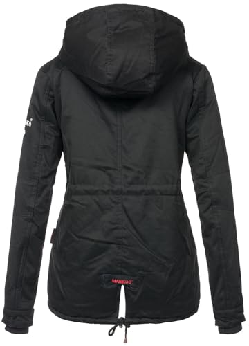 MARIKOO Damen Winter Jacke Parka Winterjacke Teddyfell gefüttert B376 [B376-Manolya-Schwarz-Gr.S]