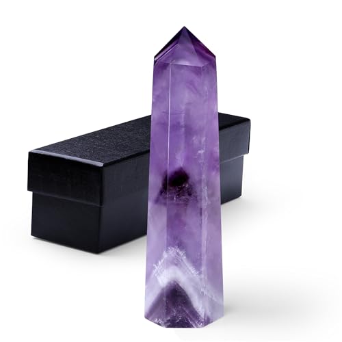 GUJOXILA 9-10cm Amethyst Groß Kristalle Turm Heilstein Bergkristall Stein Kristall Edelsteine Stab Türme Hexagonal Punkt Stäbe Punktstab Heilung Meditation Energie Reiki