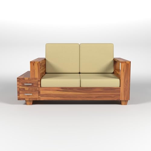Image of Solid Sheesham Wood 2-Seater Sofa Set for Living Room - Elegant Wooden Sofa Chair with Drawer Storage Sofa Set for Home (Design 21)