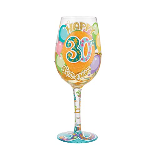 Enesco Designs By Lolita Happy 30Th Birthday Hand-Painted Artisan Wine Glass, 1 Count (Pack Of 1), Multicolor #TOP1