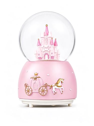 Caja de música iluminada con LED con castillo giratorio y copos de nieve, bola de cristal musical, decoración de Navidad, luz nocturna musical colorida para dormitorio, oficina, regalo de cumpleaños