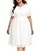 Plus Size White Womens Wedding Chiffon Dress Bridal Shower Short Ruffled Sleeves Bride Semi Formal Midi Flowy Dresses