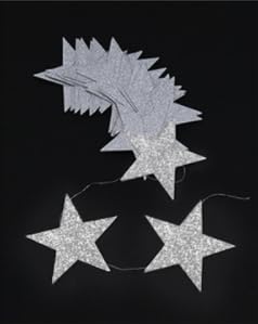 Silver gold glittery shiny 7cm,10cm 4m length stars bunting garland Christmas birthday home decoration made of card (2pcs 8m Glittery silver, 7 centimetre)