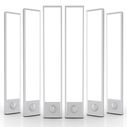 Image of 6 Pack Under Cabinet Lighting Wireless, 58 LED Rechargeable Battery Motion Sensor Light Indoor, Stick On Magnetic Closet Lights, Under Counter Lights for Kitchen, Stairs, White 14 in