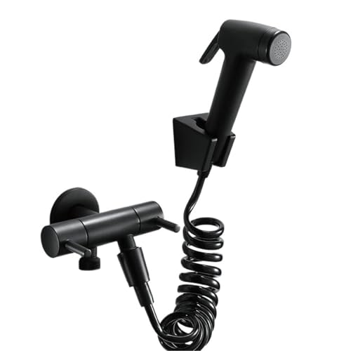 Grifo de bidé de baño de dos salidas con ducha de agua fría y caliente, de latón negro, for montaje en pared, con juego de ducha y bidé BD809(Bidet set)