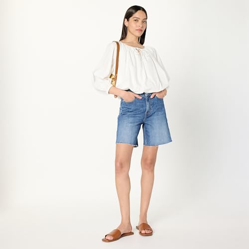 The Drop Women's Shirred Neck-Cotton Bubble Hem Top4