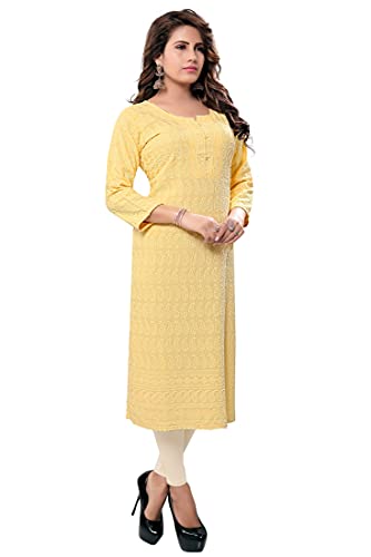 Image of DARIKA Women's Cotton Chikankari Straight Kurti Multiple Color in from Small to Plus Size.