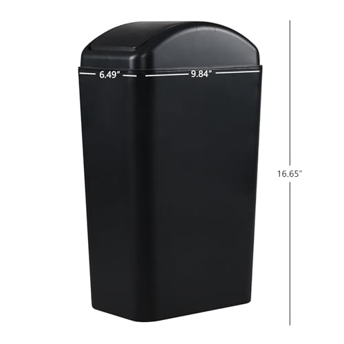 Image of 3.5 Gallon Plastic Trash Can with Swing Lid, Slim Bathroom Swing Top Garbage Bin Wastebasket, Black