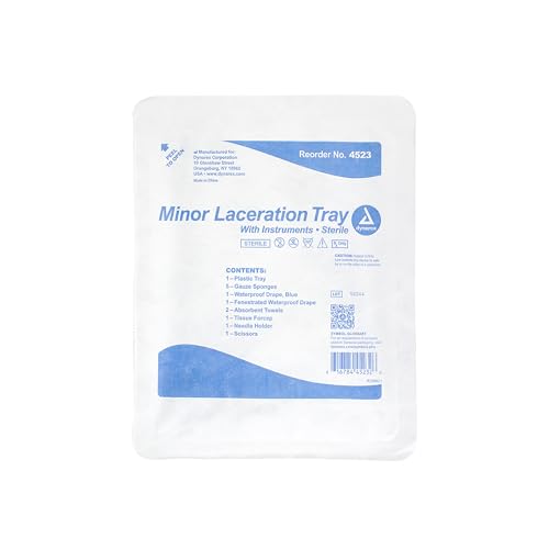 Dynarex Minor Laceration Trays with Instruments - Compact & Sterile - Tray, Gauze Sponges, Drape, Needle Holder, Towels, Forceps, Scissors - 1 Tray