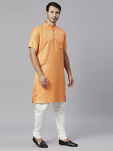 Image of Rajubhai Hargovindas Men's Pure Cotton Woven Design Half Sleeve Kurta