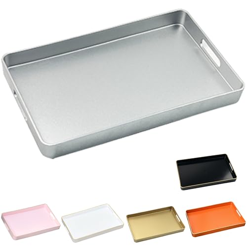 DaCakeWS Serving Tray with Gold Trimming,Rectangular Sturdy Serving Trays with Handles, Coffee Table Tray Plastic Tray for Ottoman Living Room, Bathroom,Home Decor 15.7