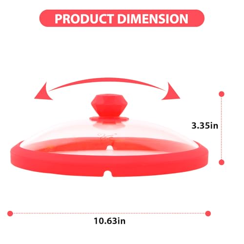 Microwave Glass Cover Splatter Guard Lid with Anti-scald Silicone Handles and Vented Edge for Food Pot Plate Cover 10.5 inch Red