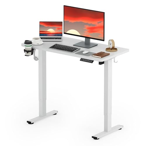 SANODESK höhenverstellbarer Schreibtisch 110 x 54 cm, einteiliger Tischplatte, Sitz-Steh-Schreibtisch mit einem Höhenverstellbereich von 73.5-118 cm, ergonomisches und gesundes Design, Weiß