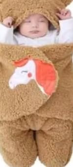 Baby Swaddle Wrap Sleeping Bag, Fluffy Bear Design, Brown | Newborn Cocoon, Soft Plush Fabric, Unicorn Patch Detail, Cosy Winter Wear, All-in-One Bundler-image-5