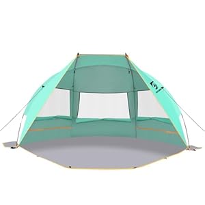 Beach Tent 3 Person Sun Shelter UPF 50+ with Extended Waterproof Pe Floor & 3 Mesh Roll Up Windows Fits, Portable Beach Shade Easy Setup for Outdoor Camping, Indoor, Fishing, Yard. (Green)