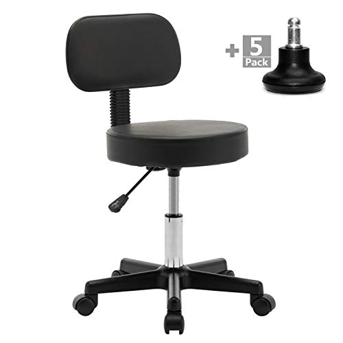Swivel Drafting Stool[UPGRADED VERSION] - Wahson Black Ergonomic Rolling Chair for Office Desk, Dental Clinic, Spa, Massage, Hair Salon, Seat Height 16.2-20.9''