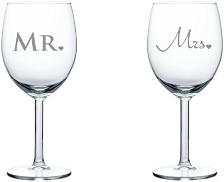 Pair of 10 oz Wine Glass (2) Married Couple Mr. and Mrs.