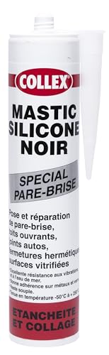GEB Collex Mastic silicone noir spécial pare brise, toits ouvrants, joints autos - Résiste aux vibrations, à l'eau de mer et aux intempéries - 310ml