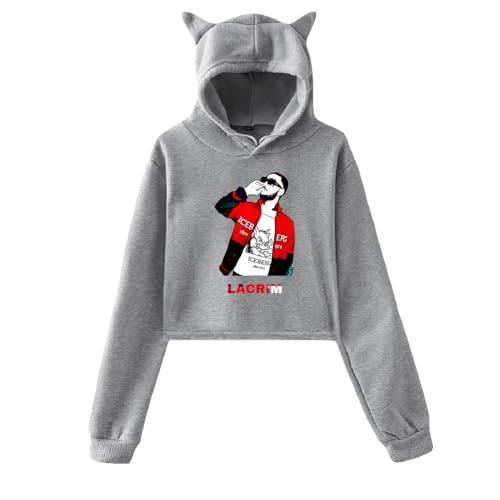 Lacrim Sweat à capuche à manches longues pour oreilles de chat Streetwear décontracté tendance, Gris-HL13004, S