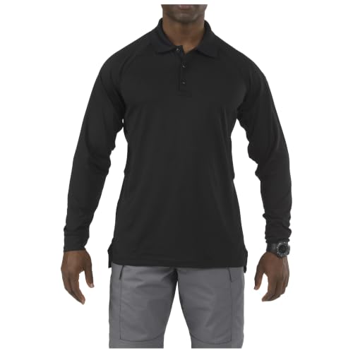 5.11 Tactical Polo de hombre de manga larga para trabajo, tela 100% poliéster, estilo 72049, resistente a sudor, desgarro y con bolsillos para bolígrafos miniatura 1