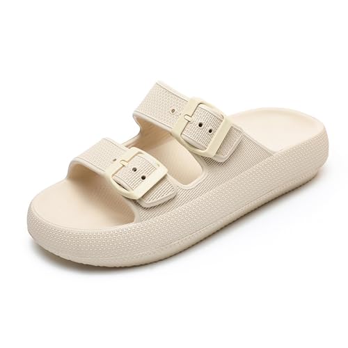 Waysoland Cozyslides Original Damen Herren Wolkenschuhe Damen Sandalen Wolken mit Verstellbaren Schnallen Rutschfest Schnell Trocknend Super Bequeme Dicke Sohle Airfoot(Beige 37/38 EU)