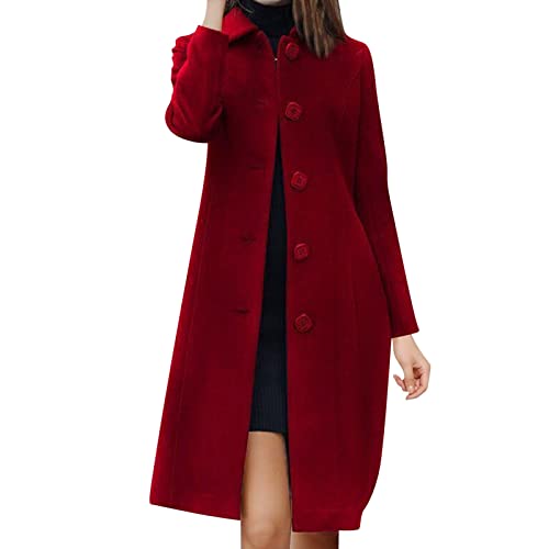 Manteau femme mi-long rouge contre le vent : trench coupe-vent taille XXL à simple boutonnage