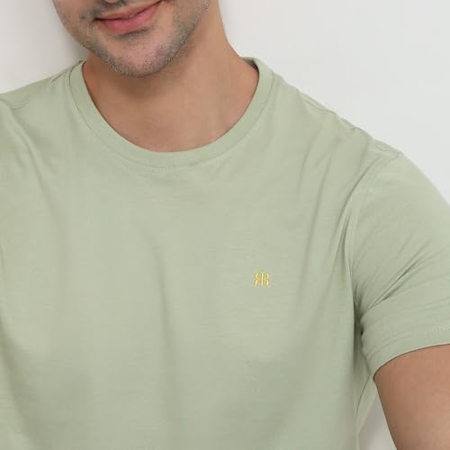 Image of Raymond Men Regular Fit Solid Pattern Pure Cotton Crew Neck Half Sleeve Casual T-Shirt