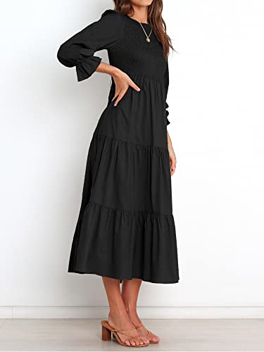 BTFBM Women Casual Long Sleeve Crew Neck Fall Dress Bohemian Relaxed Fit Floral Flowy Maxi Dresses Tiered Cocktail Dress