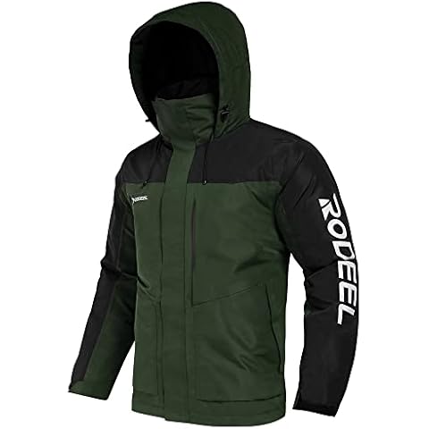 Rodeel Men's Insulated Winter Jacket for Snow and Rain Wear, Warm Waterproof Windproof Hooded Puffer Jacket, Lightweight Padded Coat, Perfect for Outdoors, Skiing, Hiking,Green Cover
