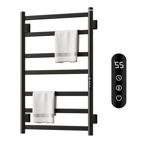 GM Ultra Towel Warmer, Electric Heated Towel Racks with Intelligent Touch Screen Timer and Temperature Control, 150W 7 Bars Wall Mounted Towel Warmer Racks, Hard Wired/Plug-in, Black