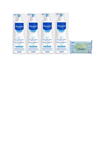 Mustela Juego de 4 geles de limpieza de 500 ml y 1 paquete de 60 toallitas de regalo