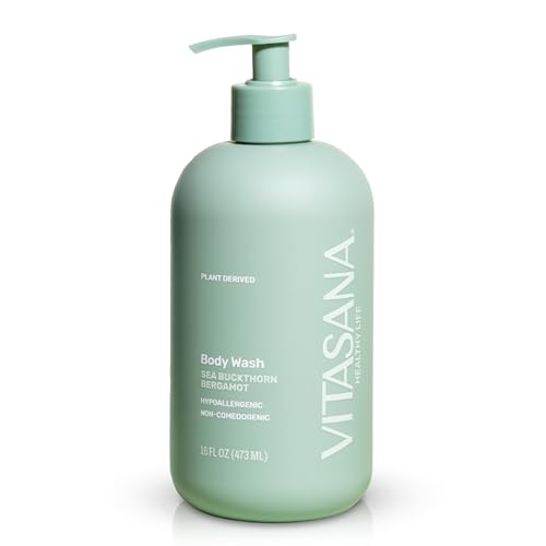 Vitasana Natural Body Wash for Sensitive Skin, 16 oz Sea Buckthorn & Bergamot Scent, 98.9% Plant Derived, EWG Verified, Hypoallergenic, Paraben Free, Sulfate Free, Cruelty Free