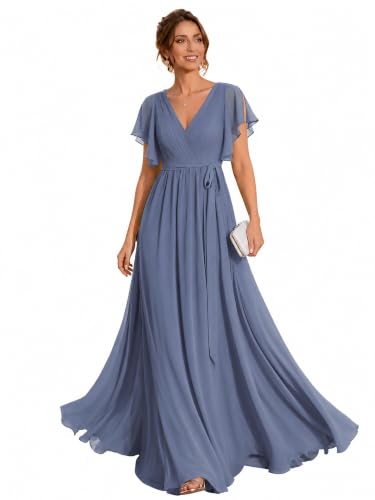 Ever-Pretty Women's Chiffon V-Neck Bridesmaid Dresses Maxi Formal Dress