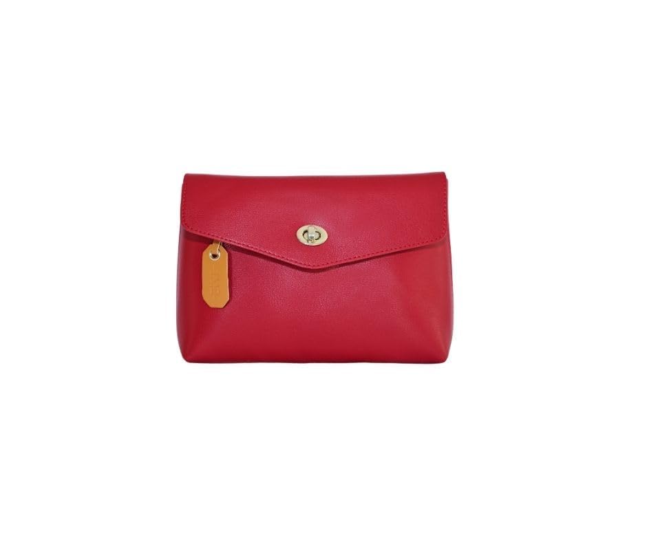 JMO Vegan Leather Cosmetic Bag For Purse- Make Up Organizer Pouch For Women (red)