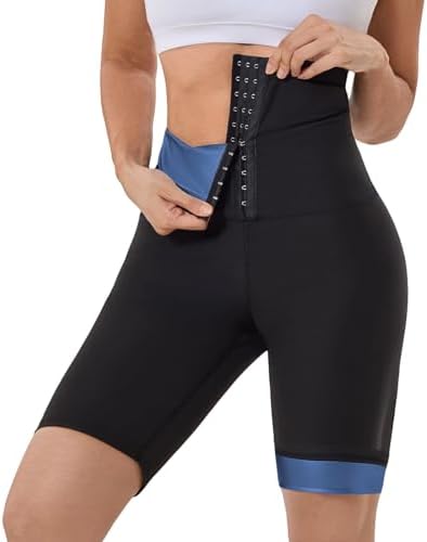 Meiosuns Sauna Sweat Shorts for Women Weight Loss High Waisted Short Workout Waist Trainer Compression Sweat Sauna Pants Tummy Control Slimming Leggings Exercise Body Shaper Thighs (Blue,L)