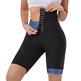 Meiosuns Sauna Sweat Shorts for Women Weight Loss High Waisted Short Workout Waist Trainer Compression Sweat Sauna Pants Tummy Control Slimming Leggings Exercise Body Shaper Thighs (Blue,L)