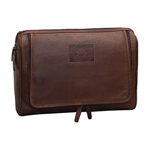 Wombat Large Oiled Leather Hanging Toiletry Washbag Brown Cover