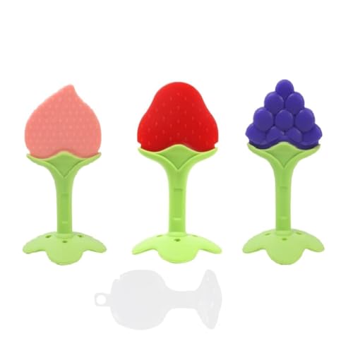 Image of DKB Infants Silicone Teether Ideal Teether For 6 To 12 Months Baby, Bpa Free Teething Toys For Babies, 3 Pcs Same Design Color Blue,Red & Pink