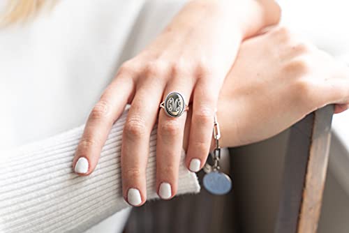 Nautical Rope Monogram Oval Sterling Silver Ring #TOP1